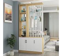 Divisor de habitación de madera con zapatero,columna separadora del suelo al techo pantalla de privacidad,almacenamiento abierto, decoración moderna para recibidor(Light Walnut+White,120cm/47.2in)