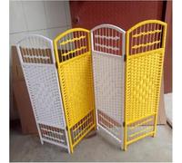 Divisor de habitación de mimbre tejido a mano, 6 piezas, plegable, extraíble, para interiores y exteriores, de fibra tejida (blanco y amarillo, 120 x 40 cm)