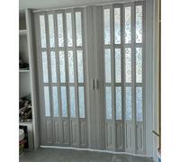 Divisor de habitación de PVC blanco personalizable con dos pliegues, 75-95 pulgadas de alto para oficina, cocina, sala de estar con asas y paneles acrílicos (35 x 75 pulgadas)