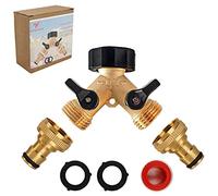 Divisor de Manguera de 2 Vías, 3/4” Adaptador de Divisor de Grifo de Latón Adaptador de Manguera con Individuales Encendido Apagado Válvulas para Lavadora Lavavajillas Cocina Exterior Jardín