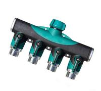 Divisor de manguera de jardín de 4 vías, 4 válvulas de control individuales, colector de agua de plástico resistente a fugas para riego de césped al aire libre, verde (A)