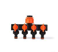 Divisor de manguera de jardín de 4 vías con diseño de válvula de bola a prueba de fugas, adaptador de grifo exterior fácil de conectar para riego eficiente del césped y las plantas (naranja)