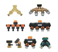 Divisor de manguera de jardín de plástico y latón de 4 vías, 3/4, distribuidor de conector de riego tipo Y for grifo y grifo al aire libre(Grey)