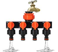 Divisor de manguera de riego,Divisor de manguera de jardín de cuatro vías con grifo de agua - Equipo de riego de control independiente con adaptador para jardín camping-Car lavado auto camping