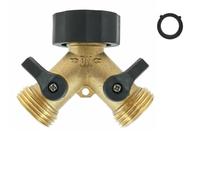 Divisor de manguera en Y de latón de 2 vías con válvulas de bola bloqueables individuales para distribución de fuente de agua dual