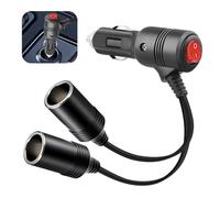 Divisor de Mechero de Coche 1 a 2 con Interruptor LED y Fusible de 15A, Cable de Extensión 12V/24V para Coche, Camión, Barco, Moto - Enchufe Dual para Cargador Múltiples Dispositivos