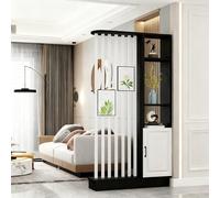 Divisor de pared de madera para interiores con armario de almacenamiento de metal, estantería divisoria de habitación en blanco y negro con múltiples estantes para decoración del hogar, 100 cm