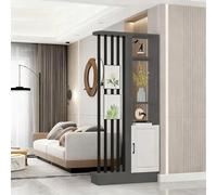Divisor de pared de madera para interiores con armario de almacenamiento de metal, estantería gris y negra de 31.5 pulgadas, para entrada, recibidor, decoración del hogar