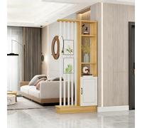 Divisor de pared de madera para interiores con armario de almacenamiento de metal, estantería multiestante para entrada, color nogal claro y blanco, 80 cm