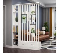 Divisor de pared moderno de madera con estantes integrados y estantes de exhibición para decoración de oficina en casa (sin arte para colgar) tablero de madera ecológica, blanco, 130 cm de largo x 30