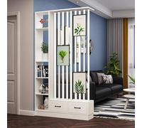 Divisor de pared moderno de madera con estantes integrados y estantes de exhibición para decoración de oficina en casa (sin arte para colgar) tablero de madera ecológica, blanco, 119 cm de largo x 30