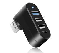 Divisor de puerto USB, adaptador extensor de concentrador USB 3.0 de 4 puertos [giratorio de 90°/180°] para laptop, divisor USB con 3 USB y 1 puerto USB C de alimentación/datos para Xbox, PS, PC