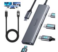 Divisor de video USB C de doble monitor, concentrador USB-C 3.2 Gen 2 de 10 Gbps, para monitor USB C PD, monitores tipo C, pantalla portátil, DP Alt 4K @30-60Hz, 100W PD, para laptop Win/Chrome, gafas