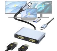 Divisor DisplayPort para monitores duales, adaptador USB-C a DisplayPort 4K a 60Hz, estación de acoplamiento tipo C para Dell/HP/Mac, puerto de visualización MST Hub con USB 3.0/PD, divisor de puerto