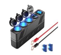 Divisor Enchufe para Cargador Coche de 12V y 24V con Cable 3M, 3 enchufes para mechero Adaptador múltiple 4 Puertos con Pantalla LED Principal e Interruptor Independiente, para Camiones autocaravanas