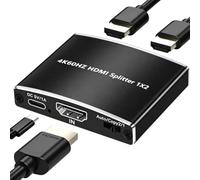 Divisor HDMI 1 en 2 salidas, 4K @60Hz 1x2 1080P 120Hz HDCP HDR 18Gbps UHD D-olby Vision Atmos Scaler 4K EDID 1080P Dual Monitors HDMI 2.0 Splitter 6.5 cm² out for PS5, SkyQ, Fire Stick BluRay