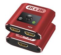 Divisor HDMI 4K a 60Hz, interruptor HDMI bidireccional, divisor HDMI de aluminio 2 en 1 salida/1 entrada 2, conmutador HDMI, compatible con 3D 1080P, apto para TV Box, laptop, PS3/4/5, DVD, rojo