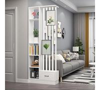 Divisor moderno de madera con estantes integrados y estantes de exhibición para decoración de oficina en casa (sin arte colgante) (tablero pálido, blanco, 31.4 pulgadas de largo x 11.8 pulgadas de