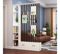 Divisor moderno de madera con estantes integrados y estantes de exhibición para decoración de oficina en casa (sin arte colgante) (tablero pálido blanco + B, 55.1 pulgadas de largo x 11.8 pulgadas de