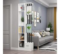 Divisor moderno de madera para pared con estantes de exhibición integrados para oficina en casa (sin arte colgante) (tablero pálido blanco + B, 23.6 pulgadas de largo x 11.8 pulgadas de ancho x 79.5