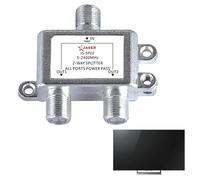 Divisor satélite de 2 vías JS SP02-5 Divisor de paso de potencia 2400 MHz | Conector F de zinc fundido a presión | CATV/SATV 24 V 0,8 A de alto aislamiento de baja pérdida