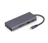 Divisor tipo C 10 en 1 a adaptador USB VGA TF lector de tarjetas múltiples puertos 3,5 mm estación de acoplamiento USB para portátil C con Ethernet