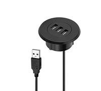 Divisor USB 2.0 de 5 cm con 3 puertos para teléfonos móviles y tableta, apto para oficina, hogar, escritorio, agujero ≤ 5 cm