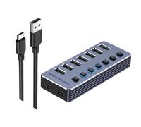 Divisor USB 3.0 de aluminio de 4/7/10 puertos, adaptador USB de transferencia de datos de alta velocidad y carga con interruptores independientes, adaptador USB de escritorio