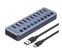 Divisor USB 3.0 de aluminio de 4/7/10 puertos, adaptador USB de transferencia de datos de alta velocidad y carga con interruptores independientes