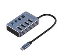 Divisor USB 3.0 de aluminio de 4/7/10 puertos, adaptador USB de transferencia de datos de alta velocidad y carga con interruptores independientes, adaptador USB de escritorio