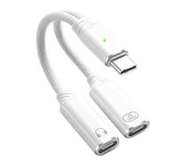 Divisor USB C 1 en 2 salidas dual USB C adaptador de auriculares y cargador, conector de audio con cable de carga rápida PD de 100 W para iPhone 17 16 15 Pro Max, iPad, Samsung Galaxy S25 S24 Ultra