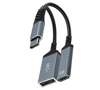 Divisor USB C trenzado con puerto de carga PD60W, conectores USB A 2.0, compatibles con conmutadores, consolas C Hub para múltiples dispositivos