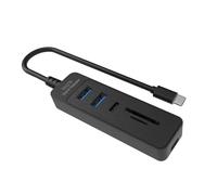 Divisor USB compacto 5 en 1 para transferencia de datos simultánea a través de 3 puertos y ranuras dobles para tarjetas de almacenamiento, adaptador USB C para transferencia de datos