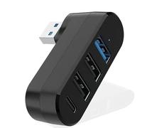 Divisor USB de 4 puertos, concentrador giratorio de 90°/180° con 3 puertos USB, 1 puerto USB C de alimentación/datos, transferencia de datos, USB 3.0 2.0, extensor, adaptadores multipuertos, extensión