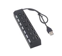 Divisor USB de 7 puertos, adaptador de datos USB 2.0, interruptores individuales para PC, multipuerto con control