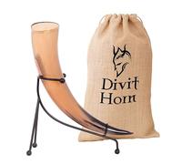 Divit - Cuerno para Beber con Soporte de Hierro, auténtico Cuerno Medieval para Beber Cerveza | Adornos de latón y Saco de Regalo de arpillera Incluido. (Dog, Polished)