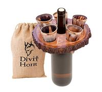 Divit Genuine Viking cuerno para beber con pantalla de madera | Cuerno para beber cerveza medieval auténtica | Decoraciones de latón y bolsa de regalo de lino incluida. (35 ml, Horn with Wooden Stand)