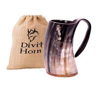 Divit Horn Brocca per bere vichinga autentica | Boccale da birra medievale autentico in corno | Borsa regalo in tela di iuta inclusa. Capacità 24 oz (700 ml)