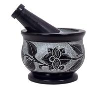 Divit Shilp Mortero y mortero fabricado en piedra dura pulida de alta resistencia, mecanismo de piedra natural para especias, pastas, hierbas, especias, etc. (Floral)