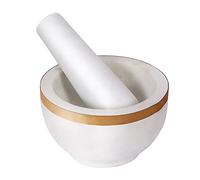 Divit Shilp Mortero y mortero fabricado en piedra dura pulida de alta resistencia, mecanismo de piedra natural para especias, pastas, hierbas, especias, etc. (Marble with Brass Top)
