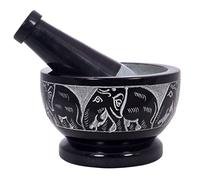Divit Shilp Mortero y mortero, hecho de piedra dura pulida resistente, molinillo de piedra natural para especias, pastas, hierbas, condimentos, etc. (Elephant)