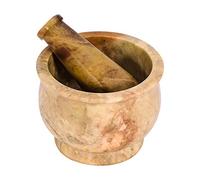 Divit Shilp Mortero y mortero, hecho de piedra dura pulida resistente, molinillo de piedra natural para especias, pastas, hierbas, condimentos, etc. (Haldi)
