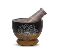 Divit Shilp Mortero y pilón, hecho de piedra dura pulida resistente, molinillo de piedra natural para especias, pastas, hierbas, condimentos, etc. (Mandala)