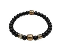 Divit Shilp Pulsera elástica con cuentas de cuerno negro para hombres y mujeres con cuentas espaciadoras de oro antiguo y bronce, pulsera tribal bohemia hecha a mano, regalo de joyería étnica de moda