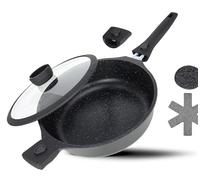 DIVORY Cacerola con tapa 28cm con 4,2l - asa extraíble, olla revestida resistente al horno, sartén de aluminio de borde alto + protector de sartén