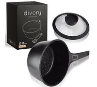 DIVORY Casserole 18cm - 2L avec couvercle - petit pot à lait enduit, poignée amovible, compatible avec l'induction, le lave-vaisselle et le four