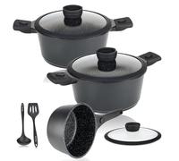 DIVORY Juego de ollas - 8 piezas - cacerola de 18 cm, cazo de 20 cm y 24 cm, con tapa, ollas de inducción - revestidas con mango extraíble incl. ayudantes de cocina