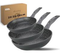 DIVORY Juego de sartenes de 3 piezas 20, 24, 28cm inducción - sartén grande con revestimiento antiadherente para todo tipo de cocinas - apto para lavavajillas (mango: aspecto madera oscura)