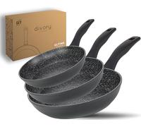 DIVORY Juego de sartenes de 3 piezas 20cm, 24cm, 28cm, inducción - Sartén universal grande con revestimiento antiadherente para todo tipo de cocinas - apta para lavavajillas (Ultime 20, 24, 28 cm)
