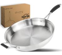 DIVORY Sartén acero inoxidable 32 cm - Sin recubrimiento, sin PTFE ni PFOA, para inducción, sartén grande sin revestimiento (PURA, 32 cm)